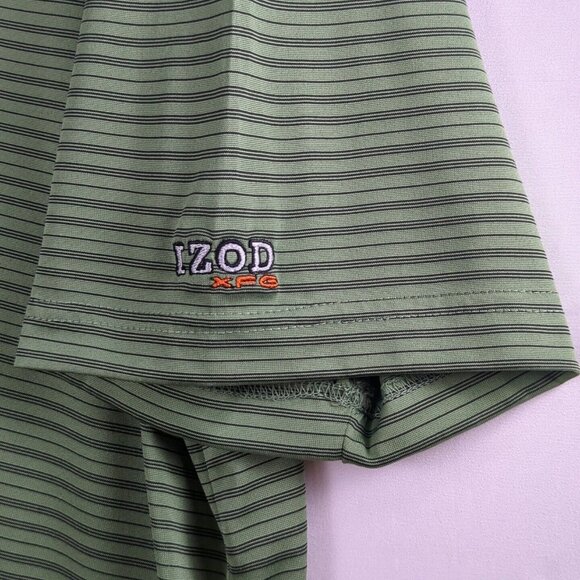 IZOD Pro Series XFG Cool FX Polo Shirt Green Black Striped Golf Mens Large - Picture 5 of 12